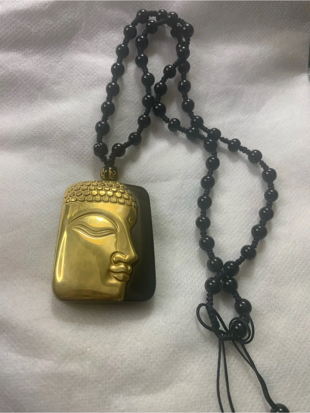 Gold Buddha Pendant Necklace with Black Beaded Cord - Men / Women’s Accessories